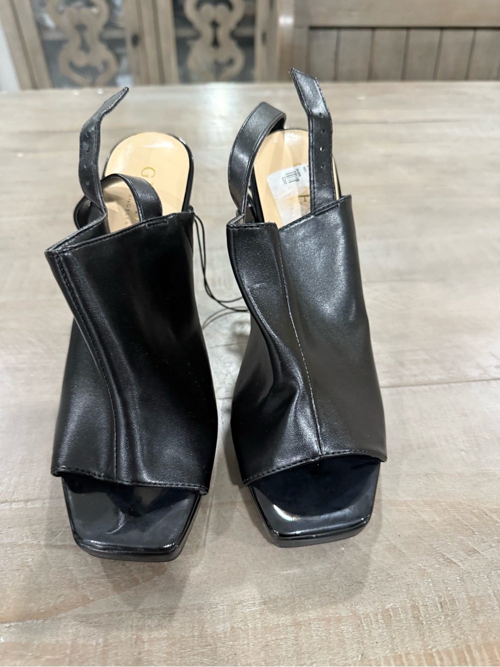 GUESS Black Peep Toe Platform Stiletto Heels Slingback Size 6.5M NWOT